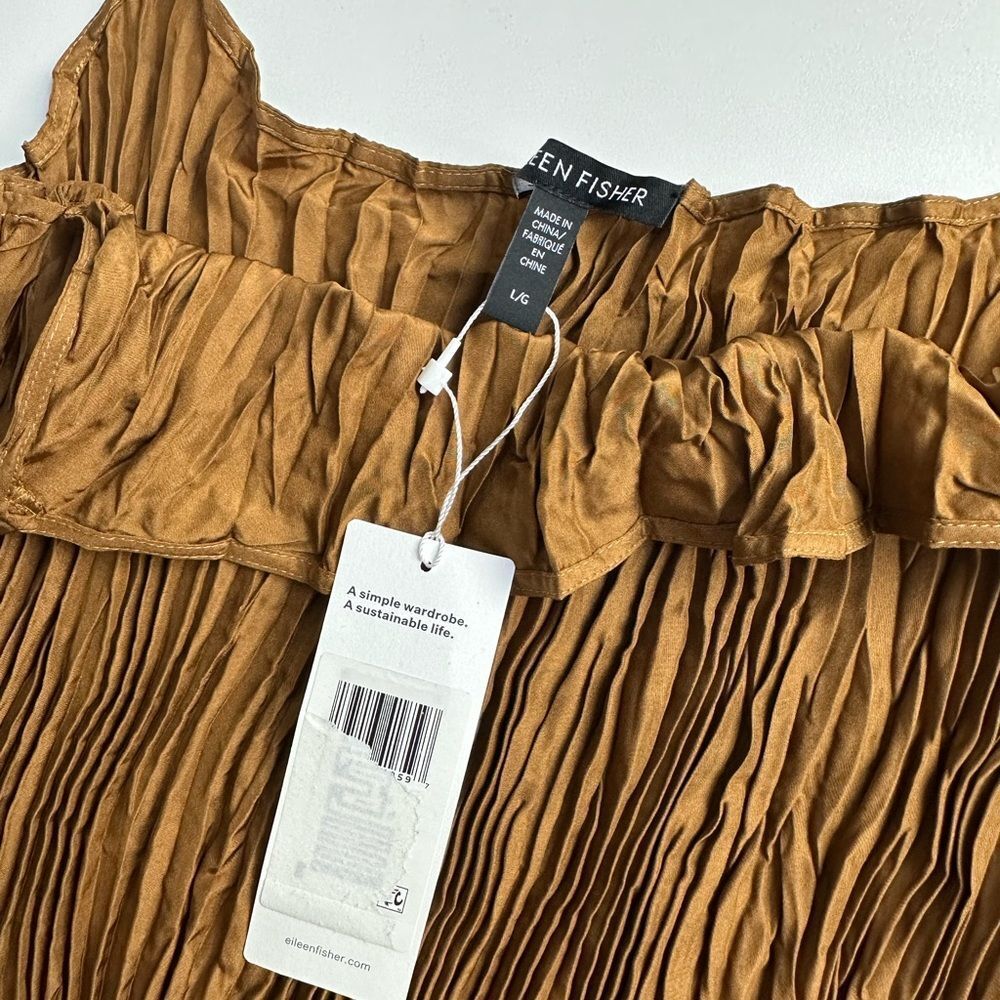 Eileen Fisher The System Crinkle Crushed Silk Cami Bronze NWT Size Large - Picture 8 of 8